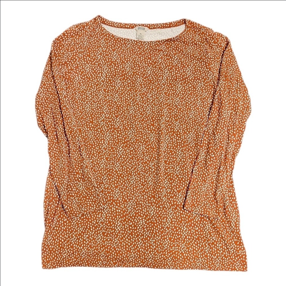 Duluth Trading Co Womens XL Burnt Orange Seed Print Pima Cotton Boat Neck Top - Picture 2 of 8